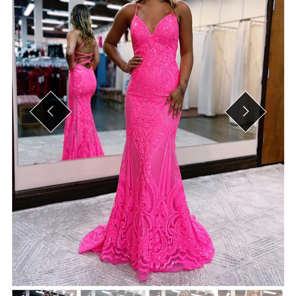 Pink Lace Mermaid Long Prom Dress
